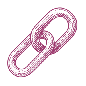 A hand-drawn illustration of two interlocked chain links in a pinkish-purple colour on a white background, symbolising strong connections often found in HR Recruitment.